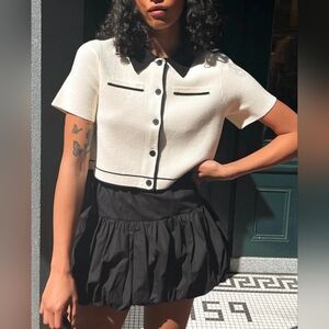 New Cropped Knit Contrast Trim Top Size XS